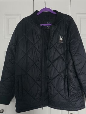 Spyder Men's Black Quilted Diamond-Pattern Puffer Jacket